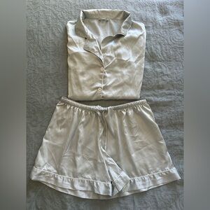 Silky Sage Green Women's Pajama Set - Relaxed Button-Up & Shorts